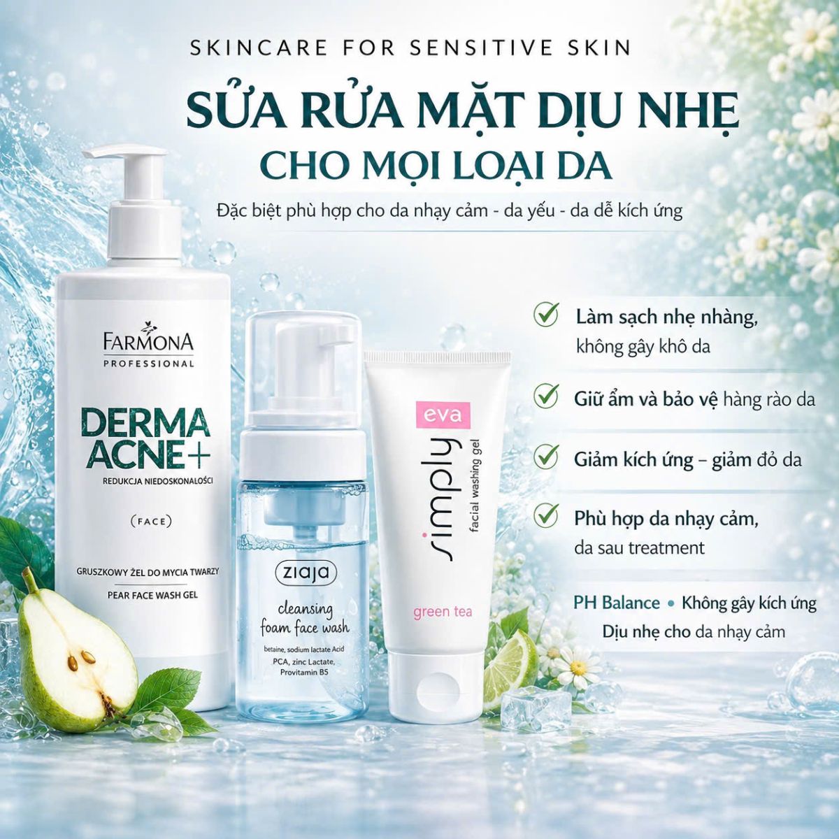 sữa rửa mặt trị mụn ẩn trên trán