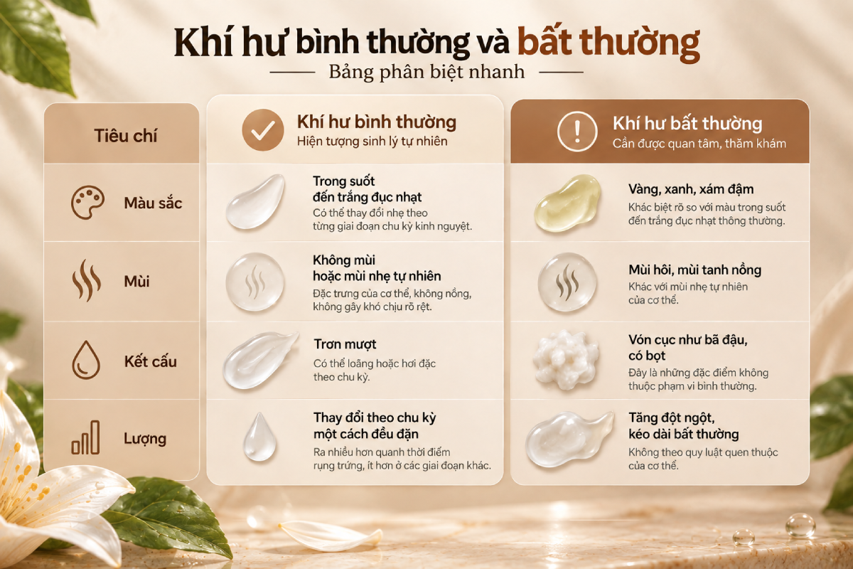 phân biệt khí hư bình thường và bất thường