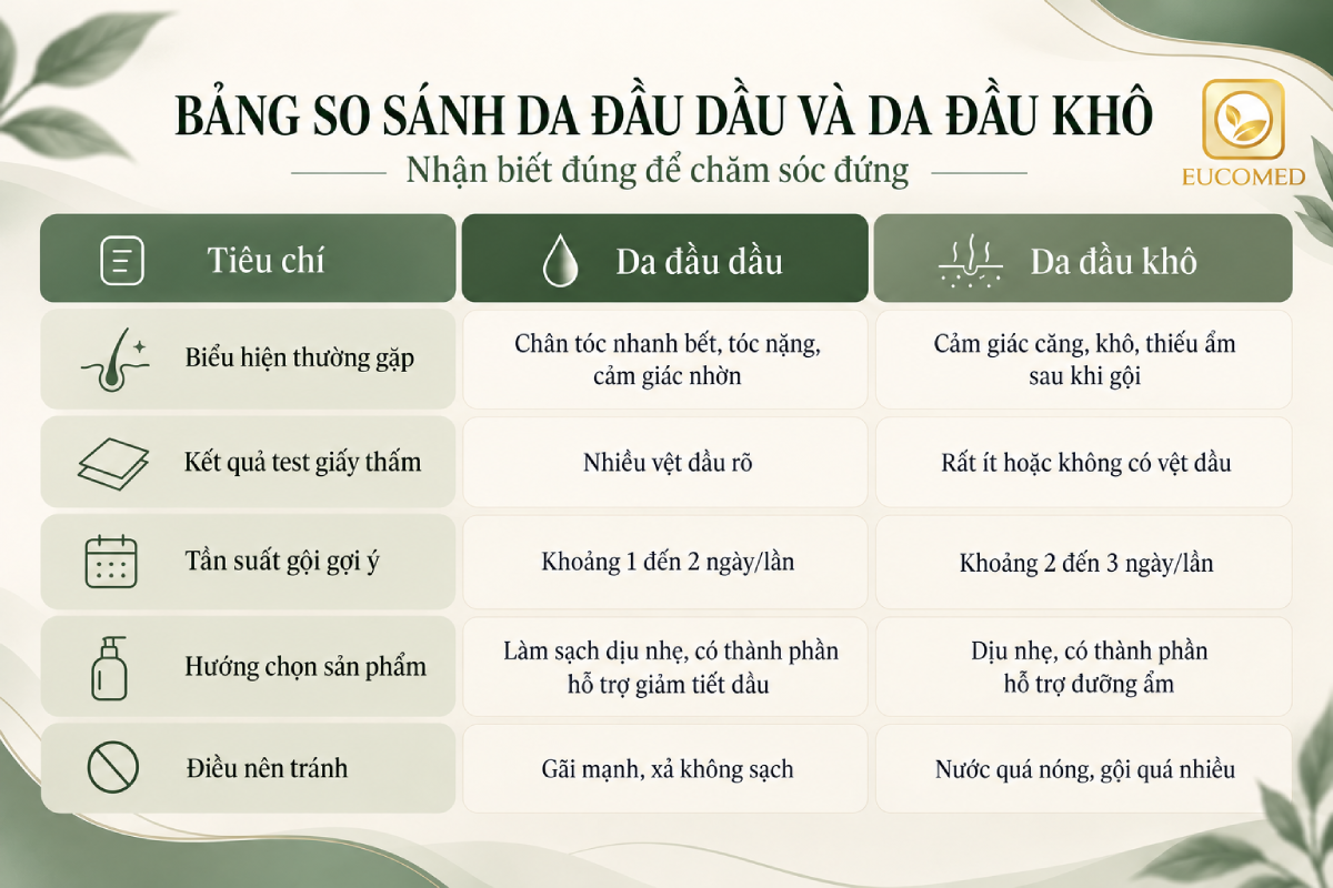 so sánh da đầu dầu và da đầu khô
