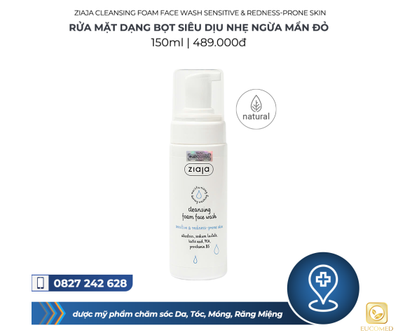 Ziaja Cleansing Foam Face Wash Sensitive & Redness-prone Skin 150ml - Rửa mặt dạng bọt siêu dịu nhẹ ngừa mẩn đỏ