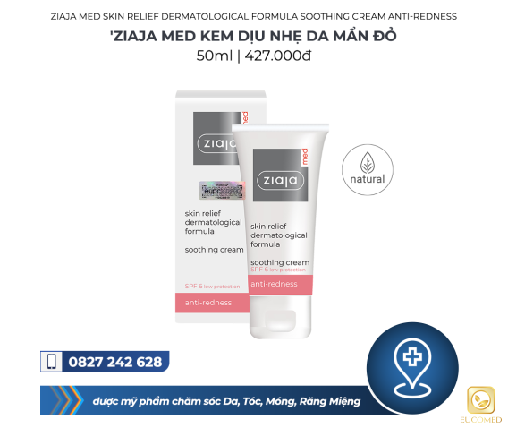 Ziaja Med Skin Relief Dermatological Formula Soothing Cream Anti-Redness 50ml - Ziaja Med Kem dịu nhẹ ngừa mẩn đỏ