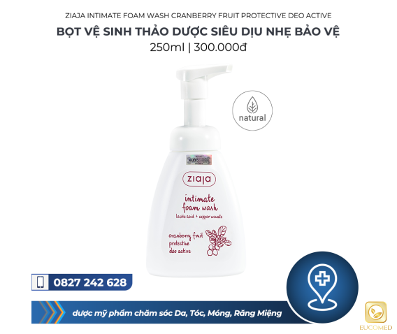 Ziaja Intimate Foam Wash Cranberry Fruit Protective Deo Active 250ml - Bọt vệ sinh thảo dược siêu dịu nhẹ Bảo vệ