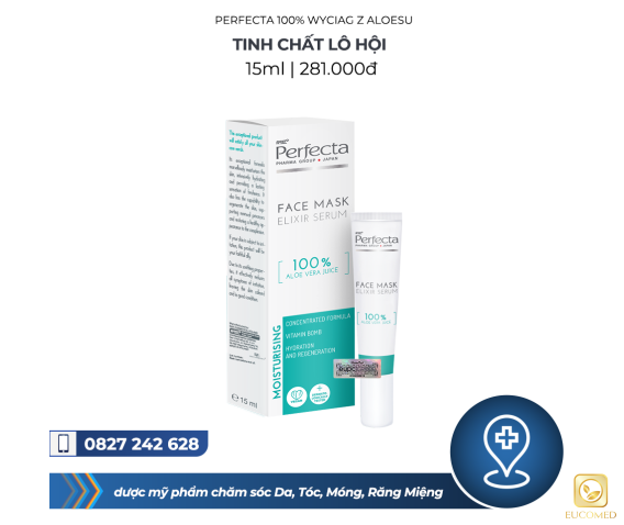 Perfecta Face Mask Elixir Serum 100% Aloe Vera Juice 15ml - Tinh chất Lô hội tái tạo da liền sẹo