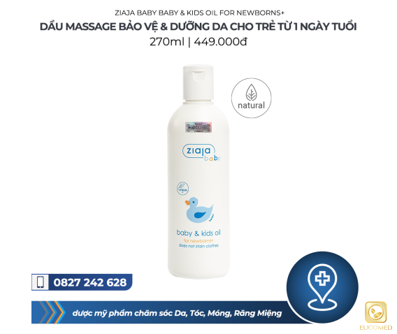 Ziaja Baby Baby & Kids Oil For Newborns+ 270ml - Dầu Massage Bảo vệ & Dưỡng da cho Trẻ Từ 1 Ngày Tuổi