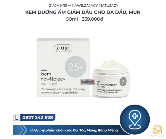 Ziaja Krem Nawilzajacy Matujacy 50ml - Kem dưỡng ẩm giảm dầu cho da dầu, mụn
