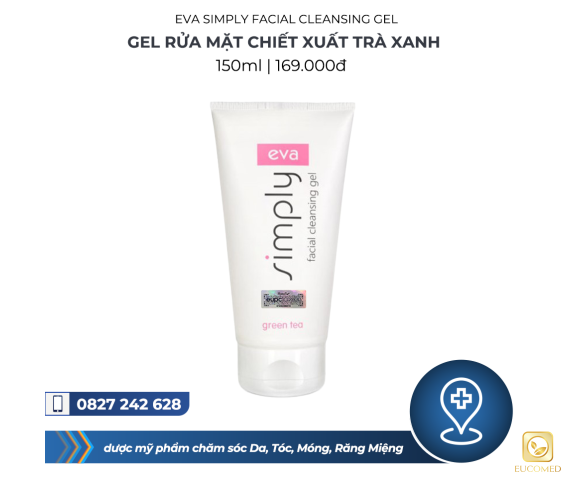 Eva Simply Facial Cleansing Gel 150ml - Gel rửa mặt chiết xuất Trà xanh
