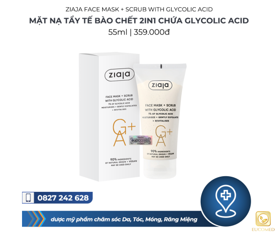 Ziaja Face Mask + Scrub With Glycolic Acid 55ml - Mặt nạ tẩy tế bào chết 2in1 chứa Glycolic Acid