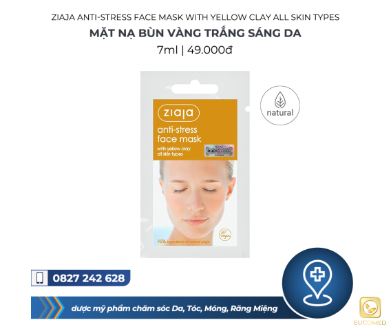 Ziaja Anti-stress Face Mask with Yellow Clay All Skin Types 7ml - Mặt nạ Bùn Vàng Trắng sáng da