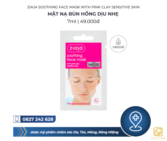Ziaja Soothing Face Mask with Pink Clay Sensitive Skin 7ml - Mặt nạ Bùn Hồng Dịu nhẹ