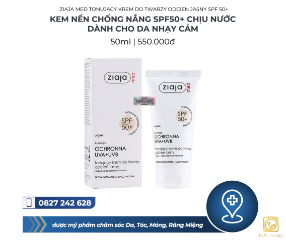 Ziaja Med Tonujacy Krem do Twary Odcien Jasny SPF 50+ 50ml - Kem nền chống nắng SPF50+ chịu nước dành cho da nhạy cảm