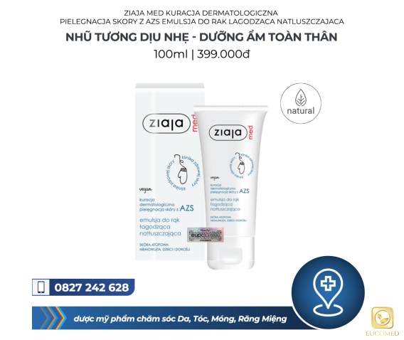 Ziaja Med Kuracja Dermatologiczna Pielegnacja skory z AZS Emulsja Do Rak Lagodzaca Natluszczajaca 100ml - Nhũ tương Dịu nhẹ - Dưỡng ẩm toàn thân