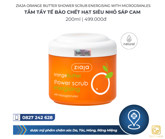 Ziaja Orange Butter Shower Scrub Energising with Microgranules 200ml - Tắm tẩy tế bào chết hạt siêu nhỏ Sáp Cam
