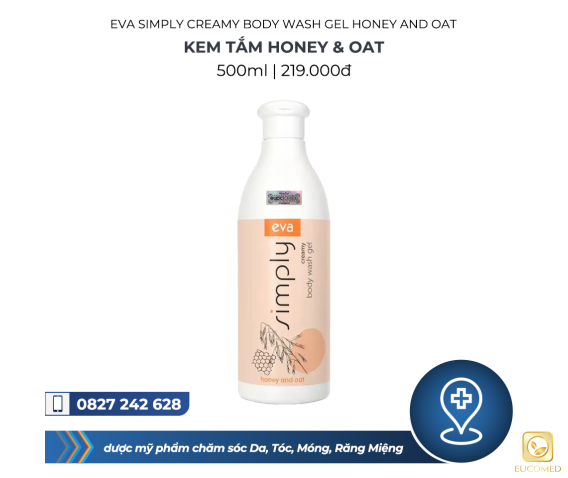 Eva Simply Creamy Body Wash Gel Honey And Oat 500ml - Kem tắm Honey & Oat