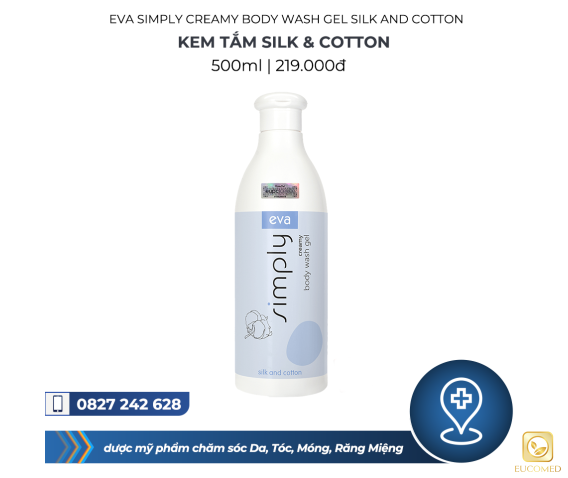 Eva Simply Creamy Body Wash Gel Silk And Cotton 500ml - Kem tắm Silk & Cotton
