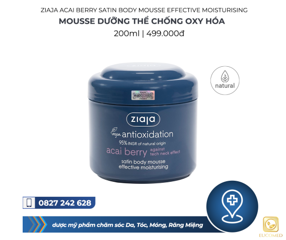 Ziaja Acai Berry Satin Body Mousse Effective Moisturising 200ml - Mousse dưỡng thể chống Oxy hóa
