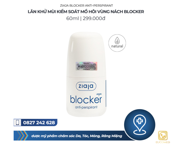 Ziaja Blocker Anti-perspirant 60ml - Lăn khử mùi kiểm soát mồ hôi vùng nách Blocker
