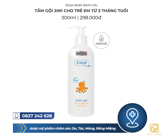 Ziaja Baby Bath Gel 300ml - Tắm gội 2in1 cho Trẻ em từ 3 tháng tuổi