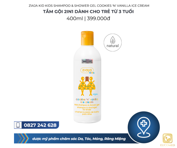 Ziaja Kids Kids Shampoo & Shower Gel Cookies 'n' Vanilla Ice Cream 400ml - Tắm Gội 2in1 Dành Cho Trẻ Từ 3 Tuổi