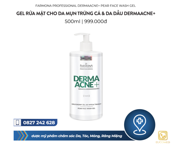 Farmona Professional Dermaacne+ Pear Face Wash Gel 500ml - Gel rửa mặt cho da mụn trứng cá & da dầu Dermaacne+