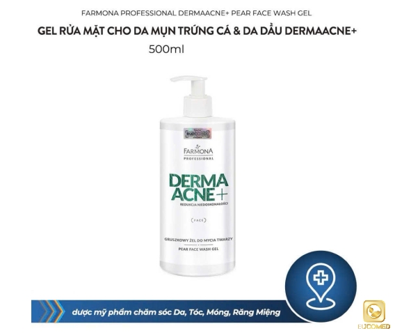 Farmona Professional Dermaacne+ Pear Face Wash Gel 500ml - Gel rửa mặt cho da mụn trứng cá & da dầu Dermaacne+