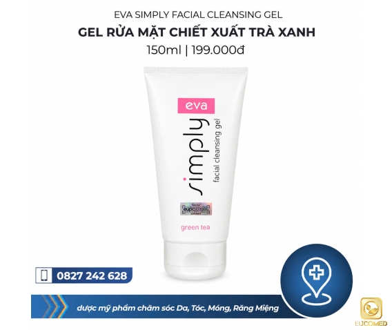 Eva Simply Facial Cleansing Gel 150ml - Gel rửa mặt chiết xuất Trà xanh