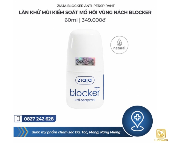 Ziaja Blocker Anti-perspirant 60ml - Lăn khử mùi kiểm soát mồ hôi vùng nách Blocker