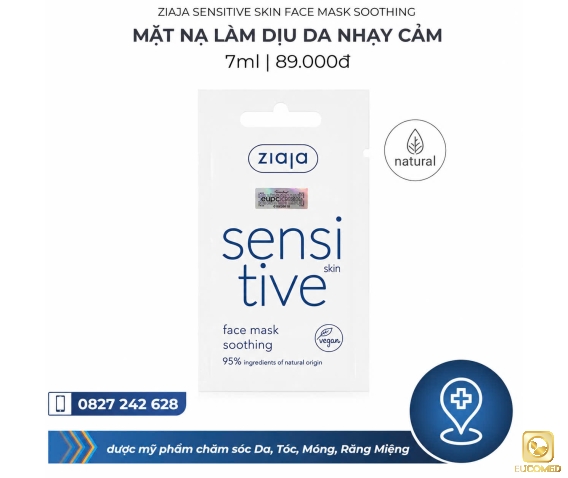 Ziaja Sensitive Skin Face Mask Soothing 7ml - Mặt nạ gel làm dịu, lành nhanh tổn thương