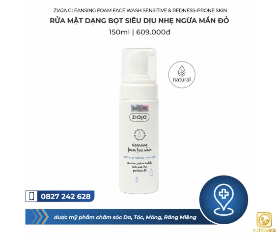 Ziaja Cleansing Foam Face Wash Sensitive & Redness-prone Skin 150ml - Rửa mặt dạng bọt siêu dịu nhẹ ngừa mẩn đỏ