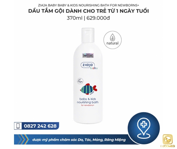 Ziaja Baby Baby & Kids Nourishing Bath for newborns+ 370ml - Dầu tắm gội dành cho trẻ từ 1 ngày tuổi