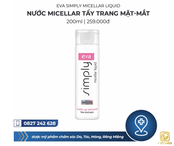 Eva Simply Micellar Liquid 200ml - Nước Micellar tẩy trang Mặt-Mắt