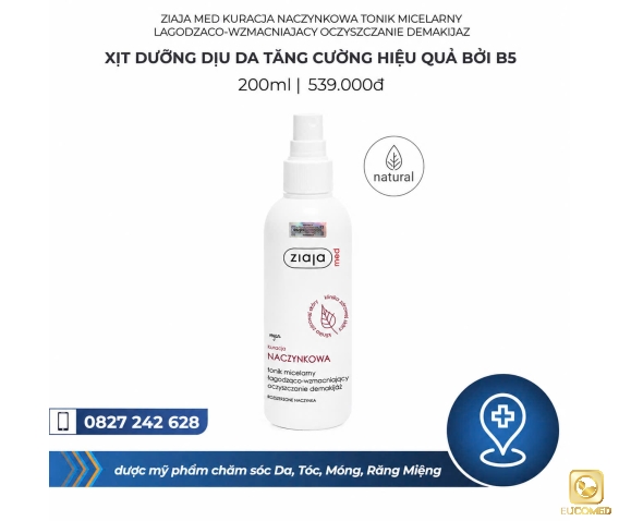 Ziaja Med Kuracja Naczynkowa Tonik Micelarny Lagodzaco-wzmacniajacy oczyszczanie demakijaz 200ml - Xịt dưỡng dịu da tăng cường hiệu quả bởi B5