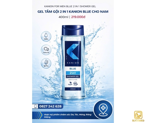 Kanion For Men Blue 2in1 Shower Gel  400ml - Gel tắm gội 2in1 Kanion Blue cho nam